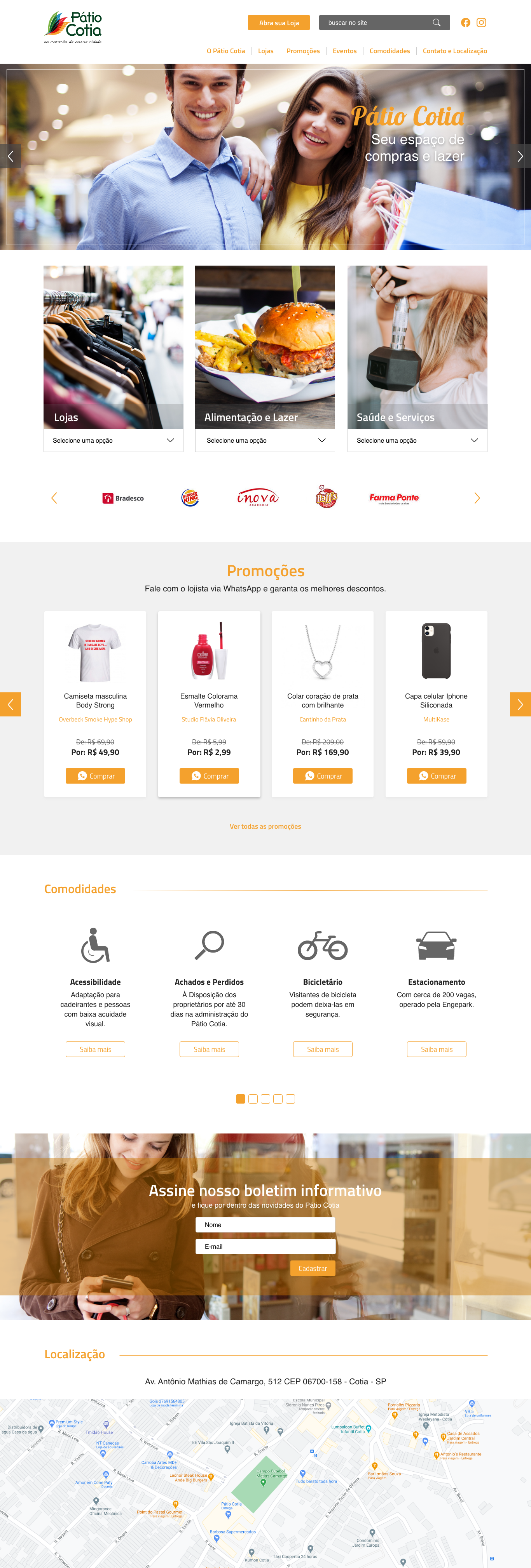Página inicial do site do Shopping Pátio Cotia