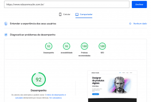 Exemplo do uso do PageSpeed Insights